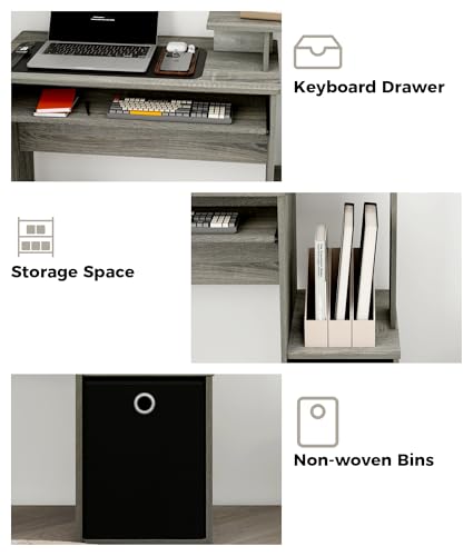 Computer Desk with Drawers, Study Table with Storage Shelves Keyboard Tray for Home Office Bedroom Living Room, Oak Grey/Black - color: French Oak Grey