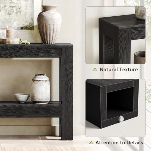 LITTLE TREE 63-Inch Black Console Table for Entryway, Narrow Long Wooden Entry Table for Living Room, Hallway, Sofa, Entrance, Foyer, Behind Couch with 2-Tier Storage Shelves - color: Black