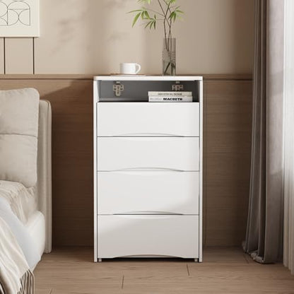 FUFU&GAGA Vanity Desk with Flip Top Mirror and Lights, Small Makeup Vanity Set with Glass Shelf, Space Saving Dressing Table with 3 Drawers & Cushion Stool for Bedroom, White 18.7”W x 15.7”D x 47.2”H