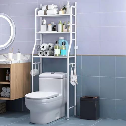 Over The Toilet Storage Rack, 3 or 2 Tier Bathroom Organizer Freestanding Space Saver Toilet Stand, Bathroom Storage Shelf Easy to Assemble - color: Wrought Iron White 3 Layers