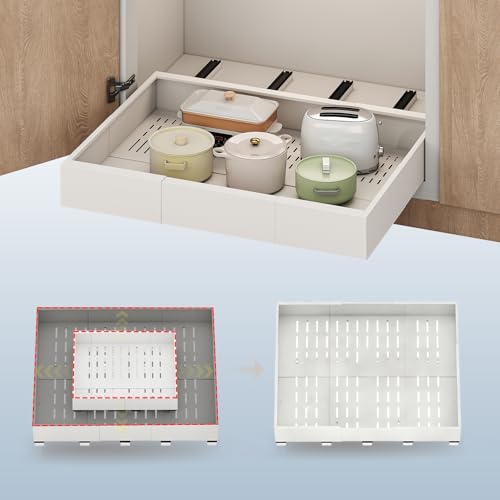 Pull out Cabinet Organizer,Expandable Width(23"-31"),Depth(17"-24") with 5 Rails,Roll out Drawers,No Drill Adjustable Slide out Shelves for Kitchen,Pantry,for Both Lip and Lip-Free Cabinets,White(1PC) - color: White, size: (23"W-31"W)X(17"D-24"D)