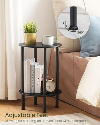 CHOEZON Side Table Set of 2, 2-Tier Round End Table, Small Nightstand with Sturdy Metal Tube, Industrial Coffee Table, for Living Room, Bedroom, Black TBZ01P2BB - color: Black