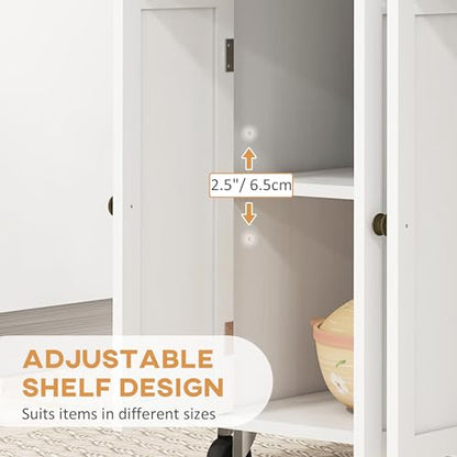 HOMCOM Kitchen Island Cart with Solid Wood Top 44" Mobile Distressed White | Kitchen Island Table, on Wheels, Storage Cabinets, 2 Drawers, Adjustable Shelves, Spice Rack & Towel Bar, for Dining Room - color: Distressed White