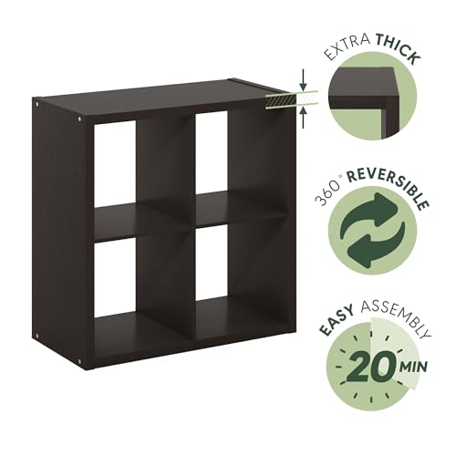 Furinno Cubicle Book Shelf, 4-Cube Bookshelf, Extra Thick Frame Reversible Bookcase with Open Back, 14.6 x 30 x 30, for Living Room, Bedroom, Home Office, Black Oak - color: Black Oak, size: 4-Cube
