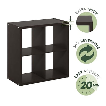 Furinno Cubicle Book Shelf, 4-Cube Bookshelf, Extra Thick Frame Reversible Bookcase with Open Back, 14.6 x 30 x 30, for Living Room, Bedroom, Home Office, Black Oak - color: Black Oak, size: 4-Cube
