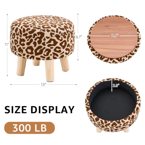 Wimarsbon Storage Ottoman, Modern Round Footrest with Soft Padded Seat, Pattern Velvet Footstool with Wood Legs, Accent Small Table or Plant Stand for Hallway, Living Room (Khaki) - color: Khaki