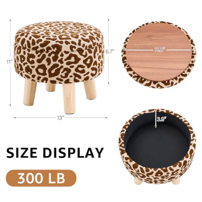 Wimarsbon Storage Ottoman, Modern Round Footrest with Soft Padded Seat, Pattern Velvet Footstool with Wood Legs, Accent Small Table or Plant Stand for Hallway, Living Room (Khaki) - color: Khaki
