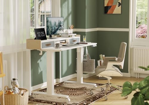 Claiks Standing Desk with Drawers, Stand Up Electric Standing Desk Adjustable Height with Storage Shelf and Splice Board, 48 Inch, White - color: White, size: 47.2×23.6