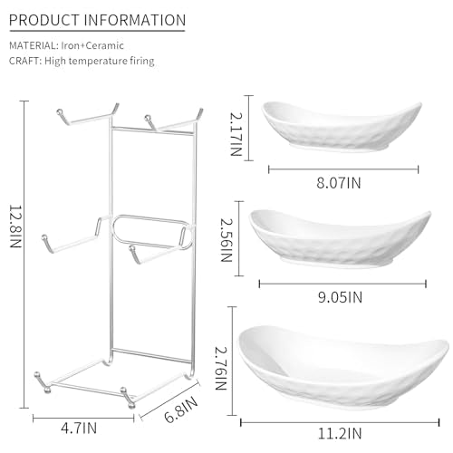 Fruit Bowl, 3 Tier Ceramic Fruit Basket, 3 Tier Serving Stand Serving Bowl with Metal Rack, Porcelain Kitchen Bowls for Fruit Vegetable Snack Nuts Dessert Cake Tray for Party Wedding - color: White