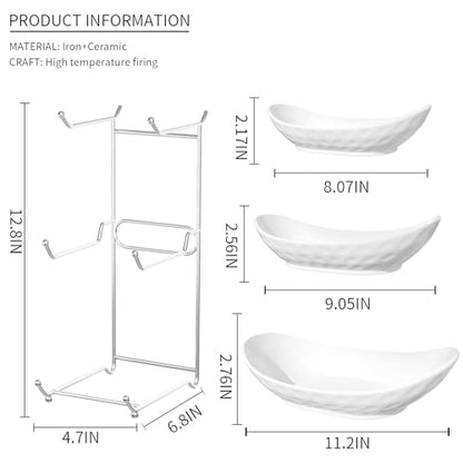 Fruit Bowl, 3 Tier Ceramic Fruit Basket, 3 Tier Serving Stand Serving Bowl with Metal Rack, Porcelain Kitchen Bowls for Fruit Vegetable Snack Nuts Dessert Cake Tray for Party Wedding - color: White