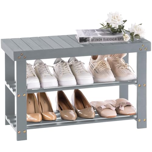 Apicizon Bamboo Shoe Storage Bench for Living Room, Entryway Storage Premium Shoe Organizer or Entryway Bench, Grey - color: Grey, size: 27.6 Inches No Cushion