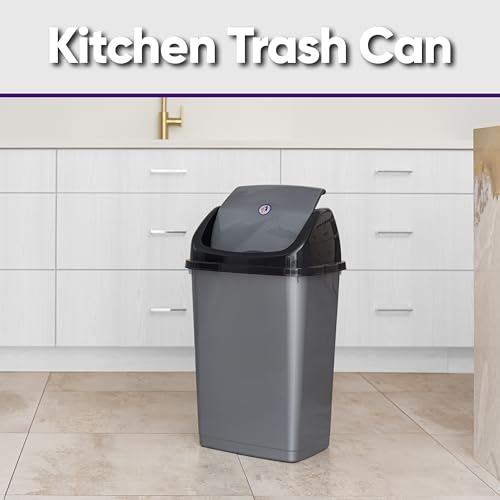 Superio Kitchen Trash Can 13 Gallon with Swing Lid, Plastic Tall Garbage Can Outdoor and Indoor, Large 52 Qt Recycle Bin and Waste Basket for Home, Office, Garage, Patio, Restaurant (2, Grey) - size: 13 Gallon