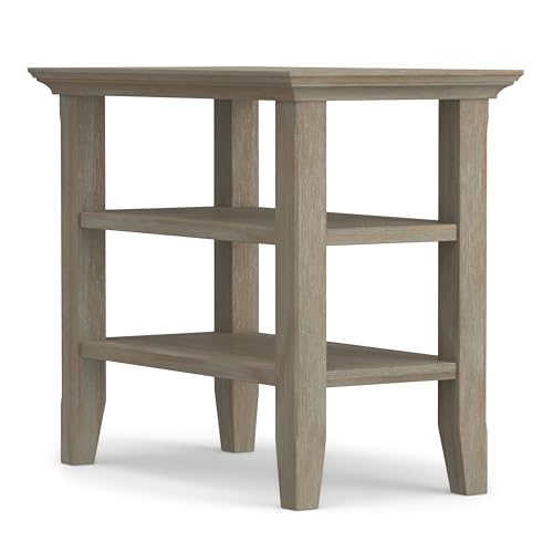 SIMPLIHOME Acadian Narrow Side Table - 14 inch Wide Solid Wood Rectangular End Table with 2 Open Shelves in Distressed Grey, Transitional Lamp Stand or Nightstand for Living Room or Bedroom - color: Distressed Grey, size: 14 inch, style: End Table