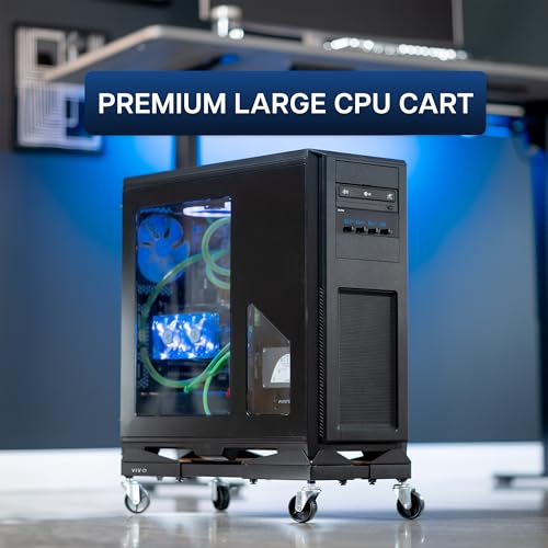 VIVO Black Premium Large Steel Under Desk PC Cart, CART-PC03D | Rolling CPU Trolley, Adjustable Mobile Computer Stand Holder with Locking Wheels, Fits Most Gaming PCs up to 25 x 12 inches