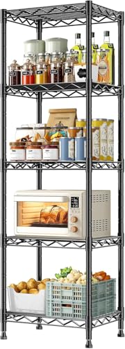GRANNY SAYS 5-Tier Narrow Storage Shelves for Small Spaces – 15.8" W Metal Shelving Unit, Adjustable Wire Shelf, Freestanding Storage Rack for Bathroom, Laundry, Kitchen Pantry, Garage, Black - size: 15.8"W x 53"H x 11.8"D