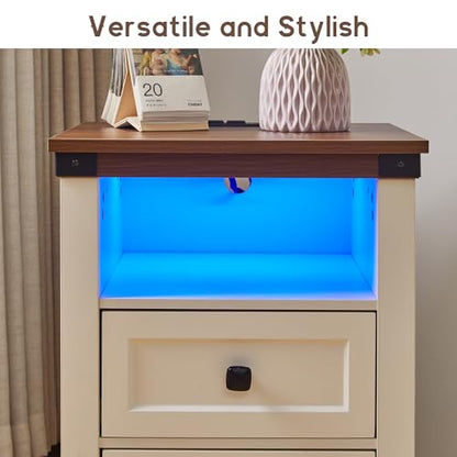 Night Stand Farmhouse Nightstand with Charging Station Bedside Table with Drawers, Wood Couch Side Table End Table for Bedroom, 1 Pack (White 17.5") - color: White 17.5"