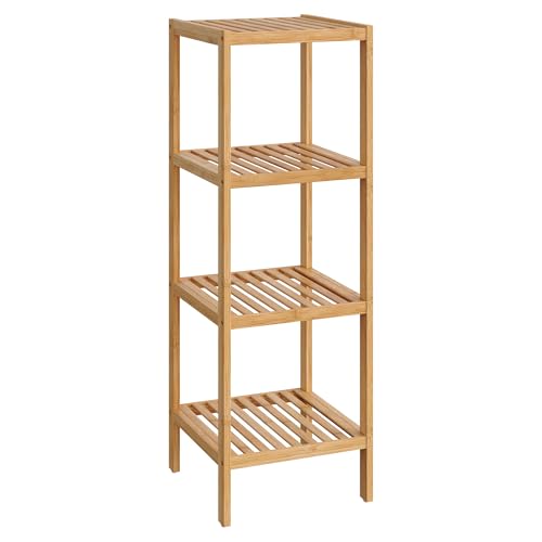 SONGMICS 4-Tier Bamboo Shelf, Narrow Bathroom Shelf, Standing Towel Rack, Corner Rack, for Kitchen, Living Room, Bedroom, Entryway, Bathroom, Natural UBCB54Y - color: Light Bamboo, size: 4 Tiers (13"D x 13"W x 38.6"H)
