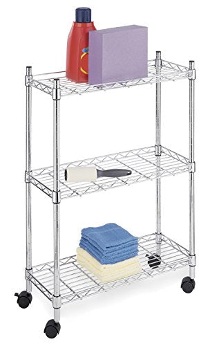 Whitmor 3 Tier Shelving Unit, Metal Storage Shelves, Adjustable Heavy Duty Shelf with Wheels , 400 lbs Capacity per Shelf, 1200 lbs Total for Home, Garage, Workshop, 23"L x 13"W x 30"H, Chrome - color: Sliver, size: 3-TIER,23"L x 9"W x 32"H (With Wheels)