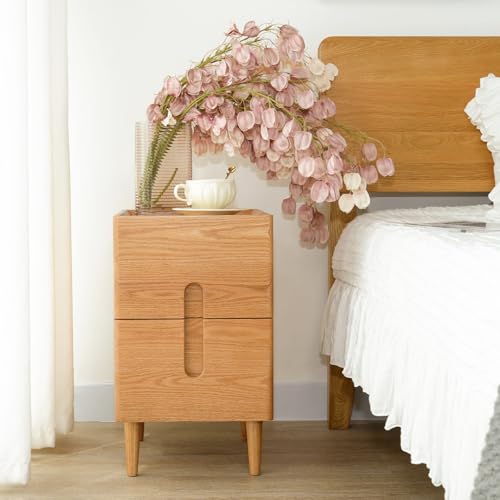 Narrow Nightstand, Mid Century Modern Nightstand, Solid Wood Bedside Table, Side Table witn Drawers (Natural, 11.81inches) - color: Natural, size: 11.81inches