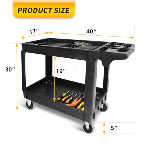 MaxWorks 50993 500-lb Utility Service PP Cart with Two Trays and Wheels 40 inch x 17 inch Overall Dimensions - style: 2 Trays (500-lb Capacity)