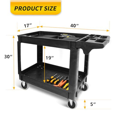 MaxWorks 50993 500-lb Utility Service PP Cart with Two Trays and Wheels 40 inch x 17 inch Overall Dimensions - style: 2 Trays (500-lb Capacity)