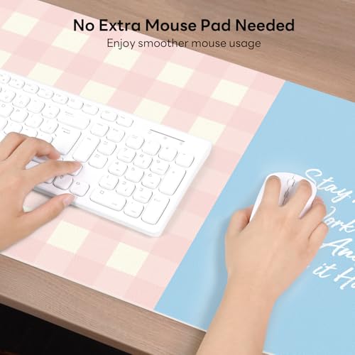 Checkered Pattern Desk Pad Protector, 35.5 x 13'' Aesthetic Mouse Mat for Desktop, Waterproof PU Leathe Non-Slip Desk Writing Pad for Office and Home, Light Pink and Blue - color: Light Pink and Blue