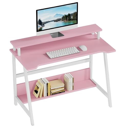 ALISENED 31.5 Inch Small Office Desk with Storage, Small Desk for Small Spaces, Compact Home Office Desk, Mini Study Desk for Bedroom, Pink - color: Pink