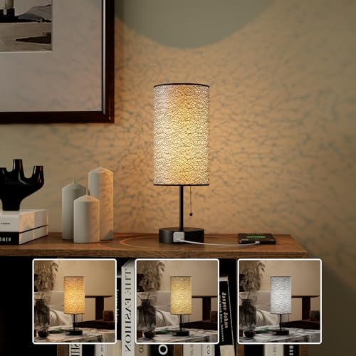 YIDPU Table Lamp for Bedroom,Nightstand Lamp for Bedside with AC Outlets,Adjustable 3color LED Light Desk Lamp for Home Decor,Included Bulb and Lamp Shade(Black-OnlyAC, 1PCS) - color: Black-OnlyAC, size: 1PCS