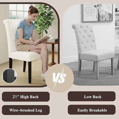 LSSBOUGHT Upholstered Dining Chairs Set of 6,Tufted Parsons Kitchen Chair with Solid Wood Legs, Modern Towel Fabric Side Chair for Dining Room/Restaurant(6pcs,Beige) - color: Beige-fabric, size: Set of 6