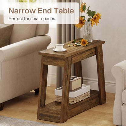Tribesigns Wood End Table, Small Side Table with 2 Storage Shelves, Rustic Accent Narrow Nightstand for Living Room, Bedroom (2, Rustic Brown) - color: Rustic Brown