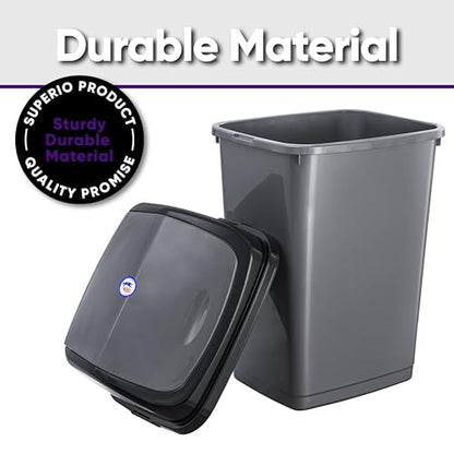 Superio Kitchen Trash Can 13 Gallon with Swing Lid, Plastic Tall Garbage Can Outdoor and Indoor, Large 52 Qt Recycle Bin and Waste Basket for Home, Office, Garage, Patio, Restaurant (2, Grey) - size: 13 Gallon