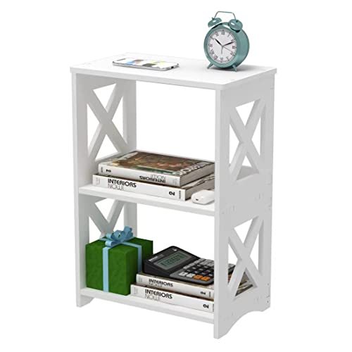 3-Tiers Narrow Side Table, Slim Nightstand Bedside Table, Small Bookshelf | Modern End Table for Small Spaces, Living Room, Bedroom, Bathroom and Office.