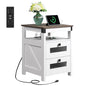 WLIVE Nightstand with Charging Station, Farmhouse End Table, Bed Side Table with 2 Storage Drawers and Open Shelf, Wood Rustic Nightstands for Bedroom, White - color: White, style: Farmhouse