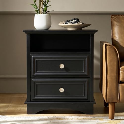 XIAO WEI Black Tall Nightstand with Hidden Drawer, 2 Drawers and Open Shelf | Hidden drawer, 2 drawers and an open shelf offer organized storage for bedside items and valuables - color: Black, size: 1PCS