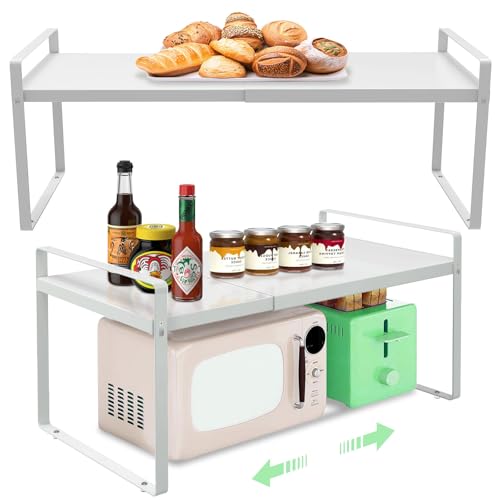 Cabinet Shelves Organizer for Kitchen 11", Expandable Shelf with Adjustable Length, Metal Countertop Organizer, Fits Pantry, Over the Sink, Spices, Microwave & Dishes Storage, White (2 Pack) - color: 11" wide ( 2 PACK)