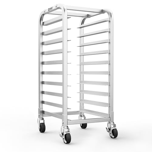 TenUp 10-Tier Half Size Sheet Pan Rack, Heavy-Duty Aluminum Bakery Rack with Wheels – Commercial Cooling & Storage Cart – 18" L x 15.5" W x 36" H - size: Half Size 10-Tier
