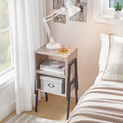 HOOBRO Nightstands Set of 2, Stackable End Tables, Small Side Tables, Bedside Tables with Open Storage Shelf, for Small Spaces, Bedroom, Living Room, Greige and Black BG38BZP201 - color: Greige + Black