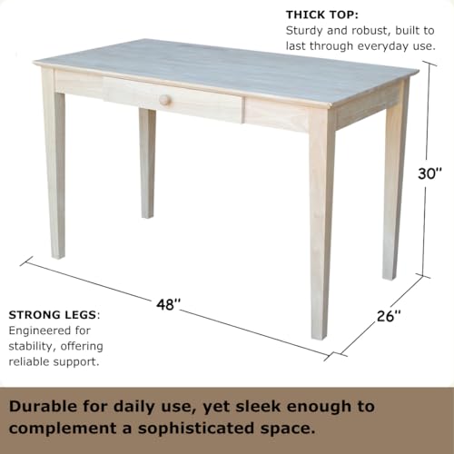 IC International Concepts, Writing Desk With Drawer, Solid Real Wood, Sturdy Parawood, Dimensions 19.41"W x 15"D x 2.36"H, Home Office/Study, Paint/Stain Ready, Unfinished - color: Unfinished