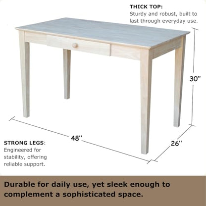IC International Concepts, Writing Desk With Drawer, Solid Real Wood, Sturdy Parawood, Dimensions 19.41"W x 15"D x 2.36"H, Home Office/Study, Paint/Stain Ready, Unfinished - color: Unfinished