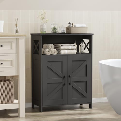 Homhedy Farmhouse Bathroom Storage Cabinet with 2 Doors, Toilet Paper Cabinet with Adjustable Shelf, Small Bathroom Cabinet for Kitchen/Laundry/Living Room, 11.8 x 23.6 x 31.5 Inches, Black - color: Black