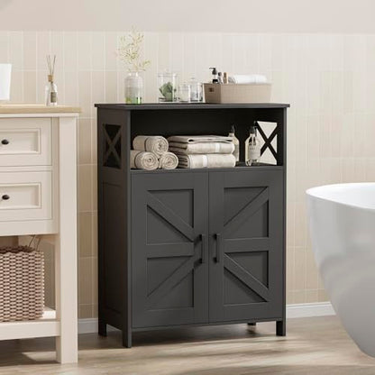 Homhedy Farmhouse Bathroom Storage Cabinet with 2 Doors, Toilet Paper Cabinet with Adjustable Shelf, Small Bathroom Cabinet for Kitchen/Laundry/Living Room, 11.8 x 23.6 x 31.5 Inches, Black - color: Black