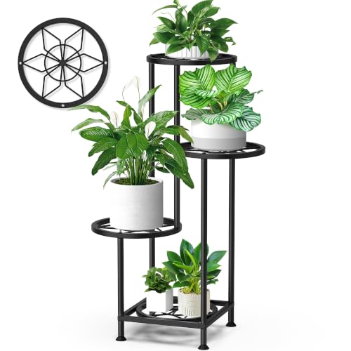 4 Tier Plant Stand Indoor Outdoor, Metal Flower Shelf Display Holder Corner | Multiple Plants Rack Tall Holder, Sturdy Rustproof Metal, Space-saving Tiered, Modern for Patio Balcony Porch Garden, Black - color: Diamond Black, size: 4 Tier
