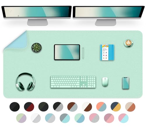 Dual-Sided Desk Mat, Large Pad, Waterproof Smooth PU Leather Blotter Protector, Mouse Pad, Desk Organizers, Office/Home Table Decor for Reading and Writing (Lake Green+Blue, 47.2''23.6'') - color: Lake Green+blue, size: 47.2'' × 23.6''