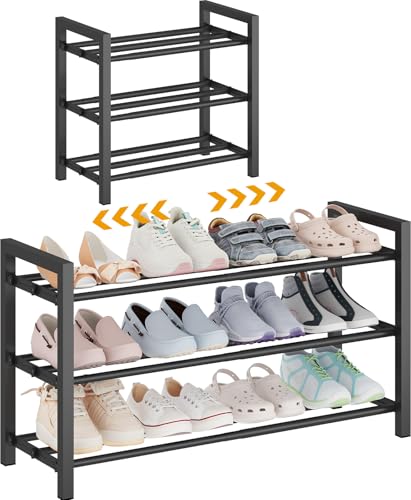 3-Tier Expandable Metal Shoe Rack for Closet & Entryway, Shoe Organizer | Shoe Storage • Adjustable Width • Holds 6–9 Pairs • Heavy-Duty Steel • Space-Saving Design • Tool-free • Easy Assembly - size: 3 Tiers