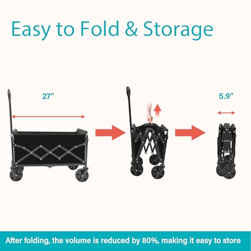 Wagons Carts Foldable,Folding Wagon Cart, Collapsible Utility Wagon with Adjustable Handle, Portable Grocery and Shopping Wagon for Apartment, Park, Sports, Picnic and Daily Use - size: 260LB