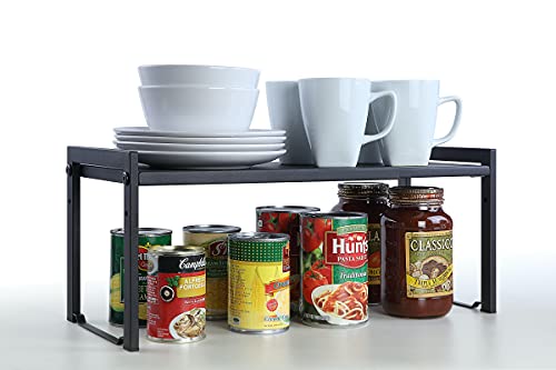 SunnyPoint Expandable Cabinet Storage Rack - Tabletop Storage Spice Shelf Organizer Rack (M - 15.1"~25.78" W X 7.87" D X 8.46" H, BLACK)