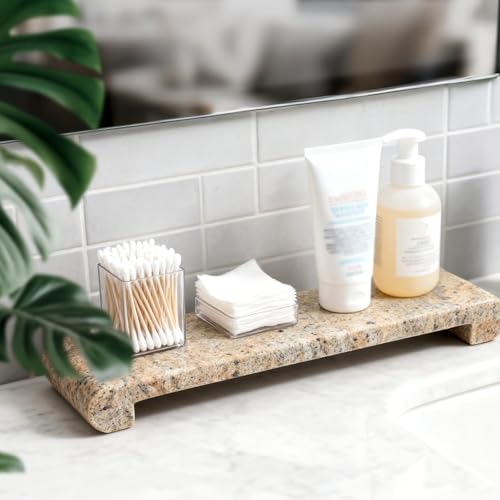 Marble Tray Pedestal Stand, 16"x4" Marble Vanity Tray with Feet for Bathroom Counter Kitchen Sink, Rectangular Stone Riser for Soap Dispenser Perfume Jewelry Display Stand(Kashmir Gold) - color: Kashmir Gold