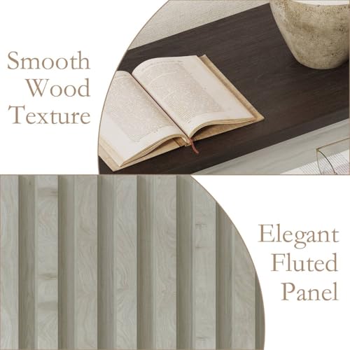 BON AUGURE 47In Entryway Table with Drawers, Sofa Tables with Storage | Console Tables for Entryway, Two-Tier Narrow Hallway Tables, Modern Fluted Panel, Walnut and Washed Grey Oak - color: Walnut & Washed Grey