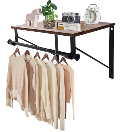 Wall Mounted Shelf with Hanging Rod, Laundry Room Shelves, Space Saving Organization for Bedroom, Bathroom, Laundry Room, Closet, Kitchen & Front Door