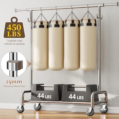 Raybee 75"Wide Clothes Rack with 4 Extra Hooks Sturdy Rolling Clothing Rack | 450LBS Capacity, Stainless Steel, Extendable Hanging Rod, 360° Lockable Wheels, Height Adjustable, 15-Min Tool-free Assembly - color: Chrome, style: Rod Shelf